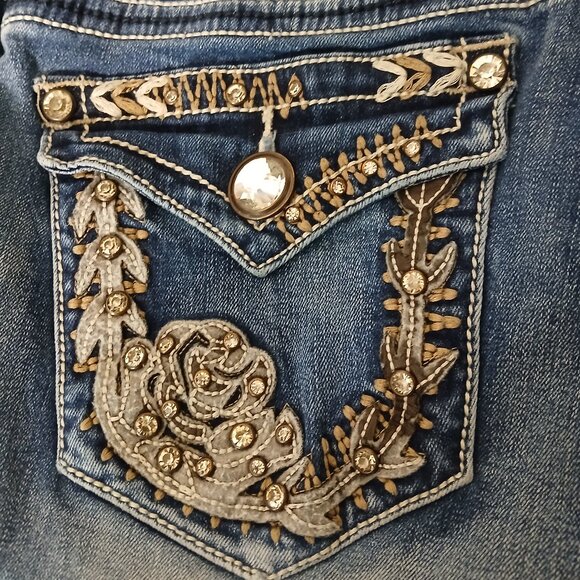 Sexy Couture Jeans Size 7 Low Rise Skinny Embellished Distressed Blue Denim - Picture 7 of 12